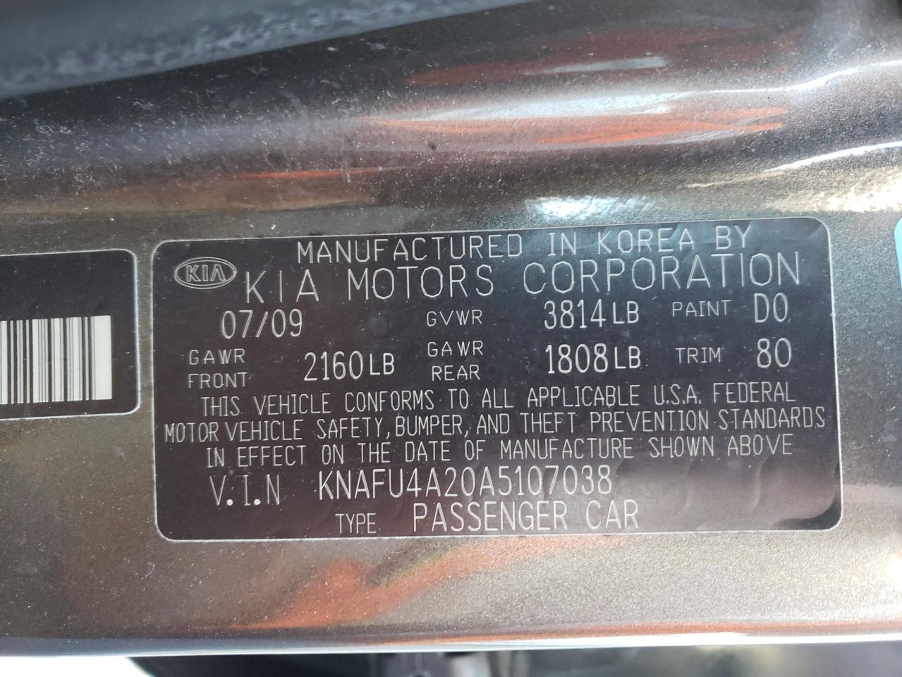 Photo 10 from auction – 2010 KIA FORTE EX with VIN KNAFU4A20A5107038