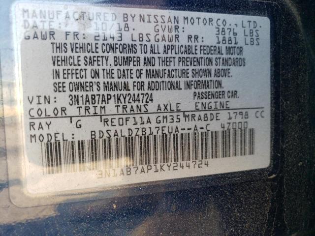 Photo 10 from auction – 2019 NISSAN SENTRA S with VIN 3N1AB7AP1KY244724