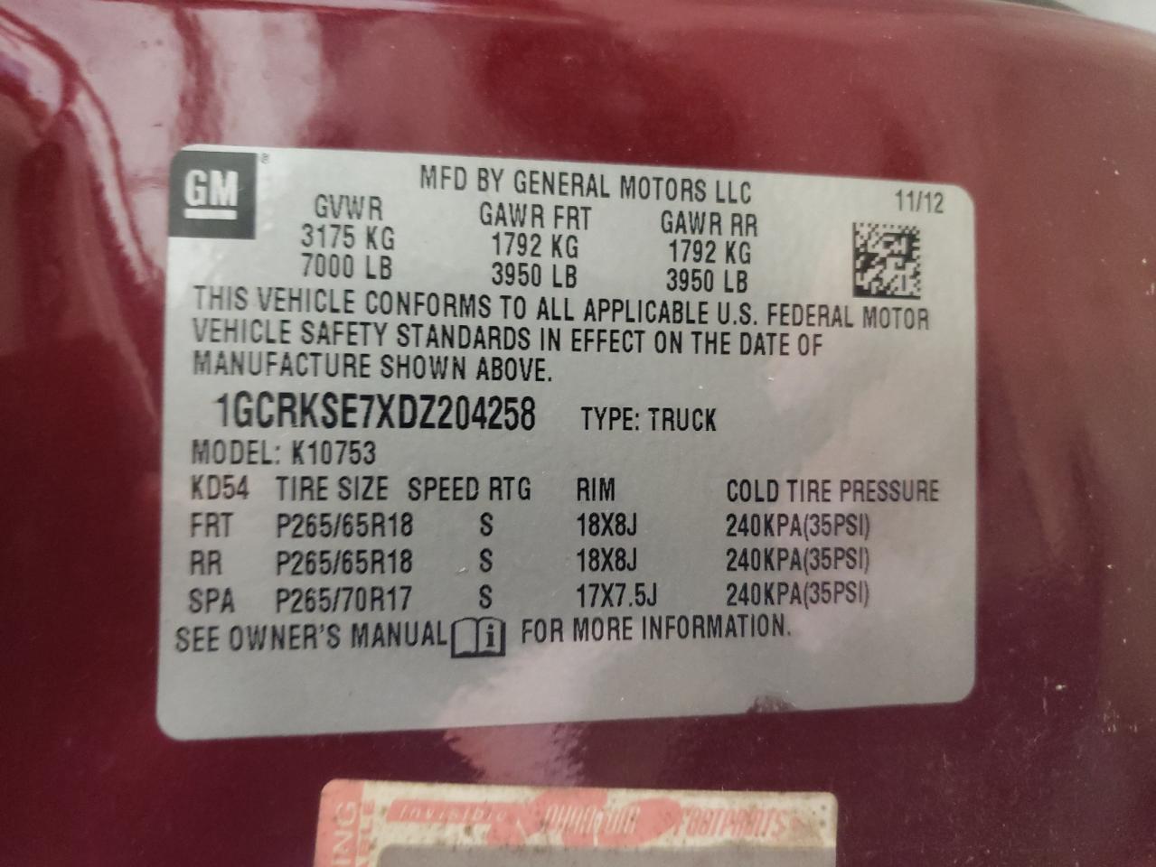 Photo 10 from auction – 2013 CHEVROLET SILVERADO with VIN 1GCRKSE7XDZ204258