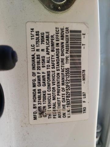 Photo 10 from auction – 2015 HONDA CIVIC LX with VIN 19XFB2F53FE212555