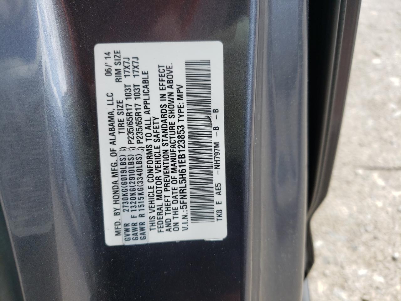 Photo 10 from auction – 2014 HONDA ODYSSEY EX with VIN 5FNRL5H61EB123853