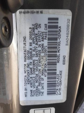 Photo 10 from auction – 2002 TOYOTA CAMRY LE with VIN 4T1BF30K72U523971