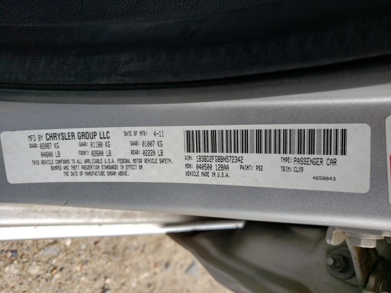 Photo 20 from auction – 2011 DODGE AVENGER LU with VIN 1B3BD2FG8BN572342