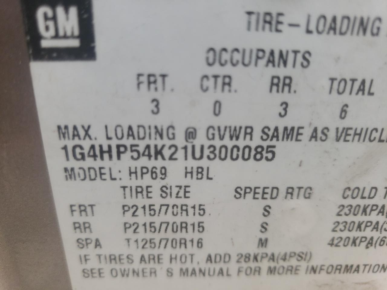 Photo 10 from auction – 2001 BUICK LESABRE CU with VIN 1G4HP54K21U300085