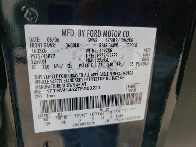 Zdjęcie 10 z aukcji – 2007 FORD F150 SUPER z VIN 1FTRW14527FA00221