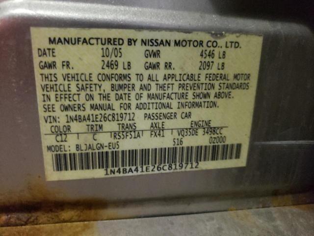NISSAN MAXIMA SE 2006 with VIN 1N4BA41E26C819712 - Photo from auction