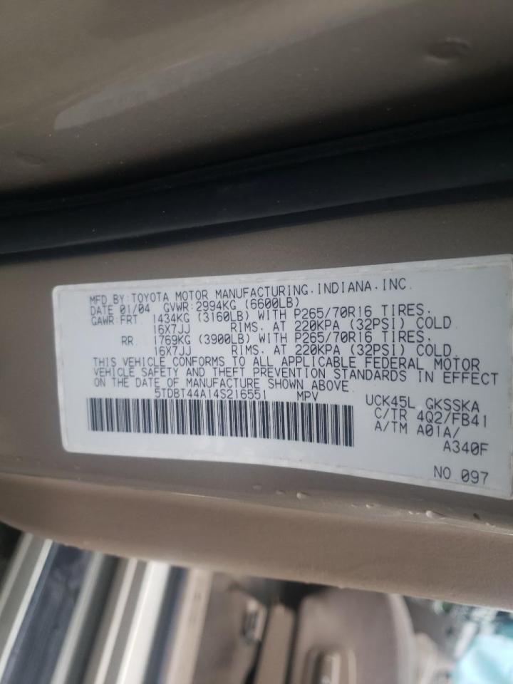 Photo 10 from auction – 2004 TOYOTA SEQUOIA SR with VIN 5TDBT44A14S216551