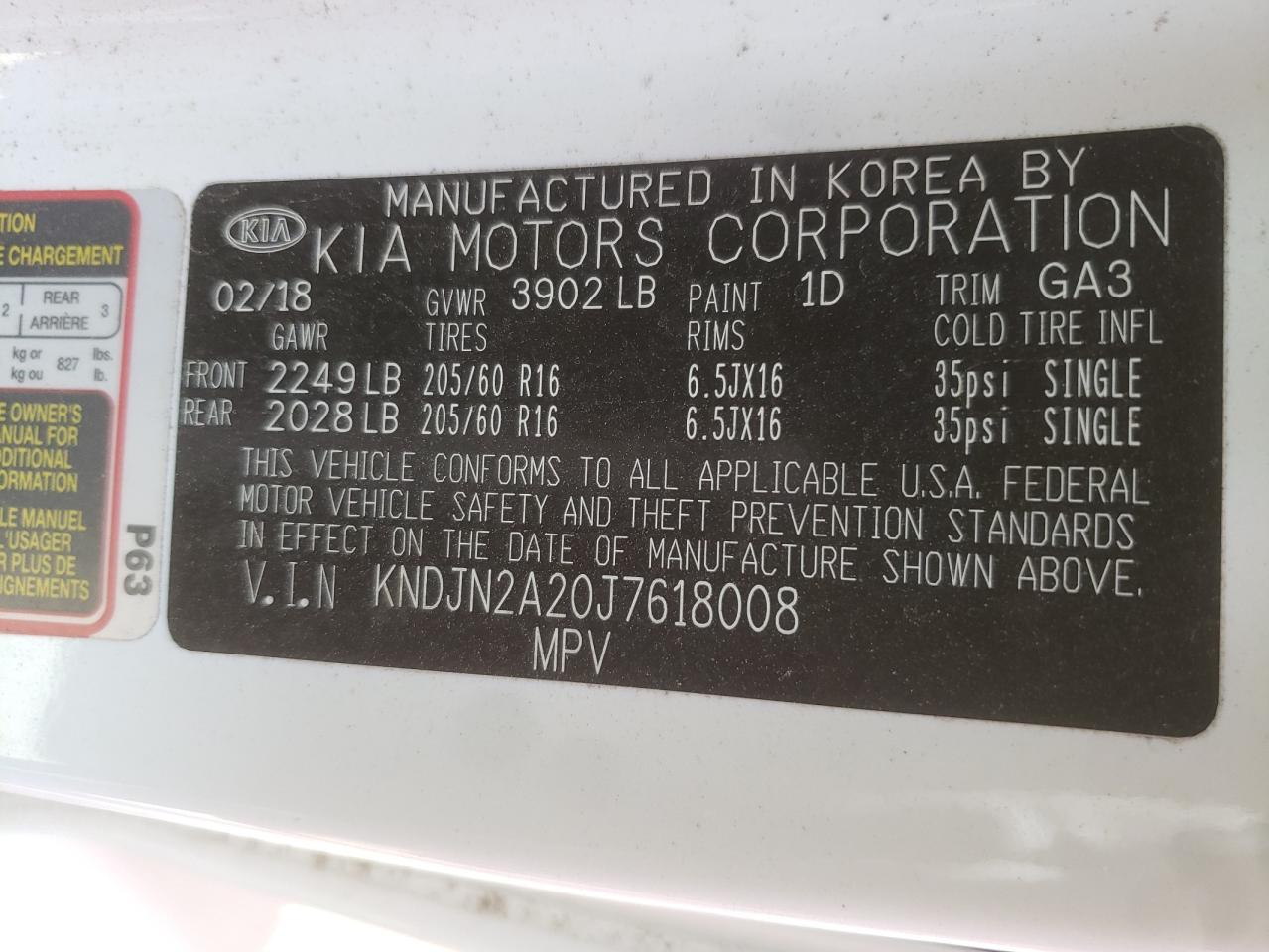 Photo 10 from auction – 2018 KIA SOUL with VIN KNDJN2A20J7618008