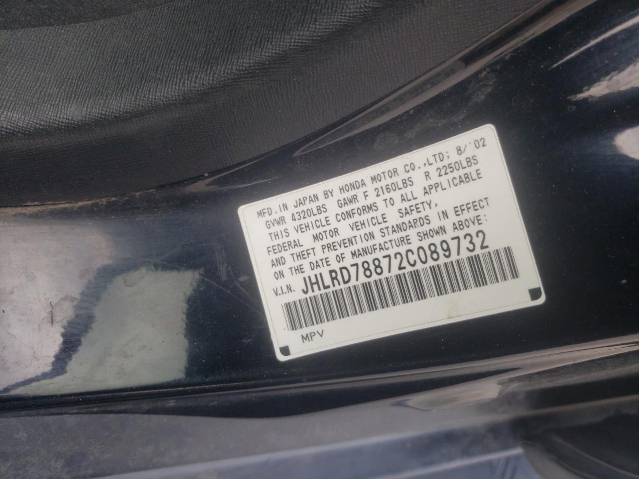 Photo 10 from auction – 2002 HONDA CR-V EX with VIN JHLRD78872C089732