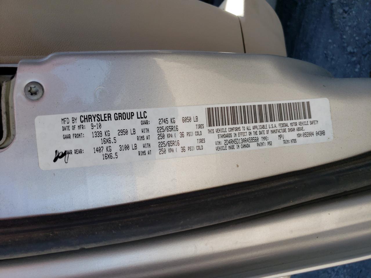 Photo 10 from auction – 2010 DODGE GRAND CARA with VIN 2D4RN5D13AR459560