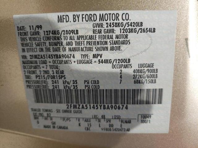 Photo 10 from auction – 2000 FORD WINDSTAR L with VIN 2FMZA5145YBA90674