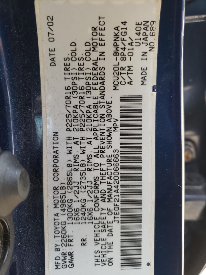 Photo 10 from auction – 2002 TOYOTA HIGHLANDER with VIN JTEGF21A420066663
