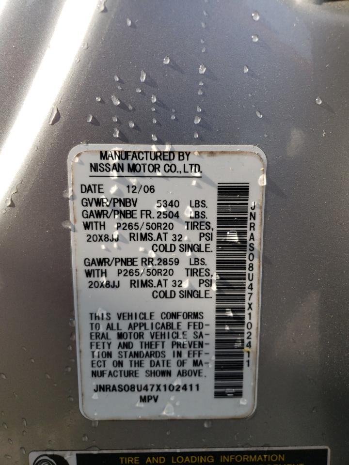 Photo 10 from auction – 2007 INFINITI FX35 with VIN JNRAS08U47X102411