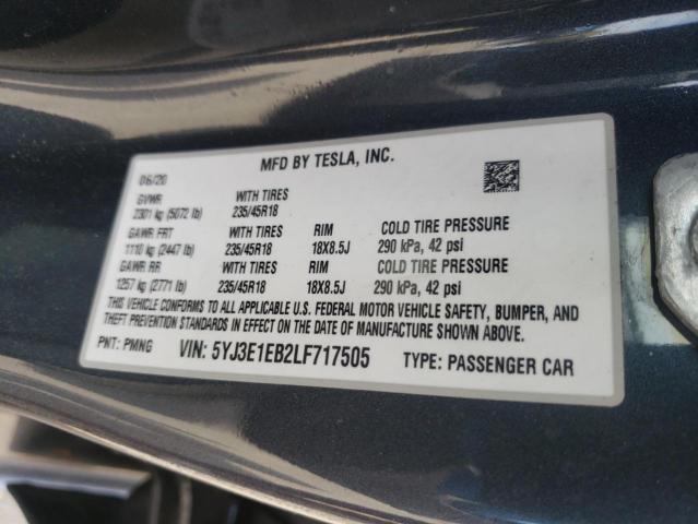 Photo 10 from auction – 2020 TESLA MODEL 3 with VIN 5YJ3E1EB2LF717505