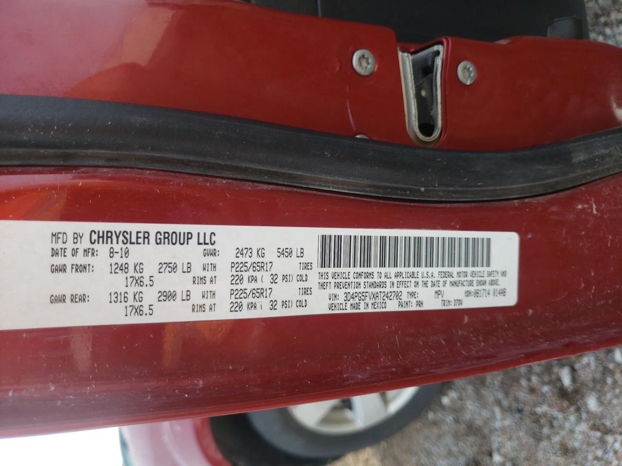 Photo 10 from auction – 2010 DODGE JOURNEY SX with VIN 3D4PG5FVXAT242702
