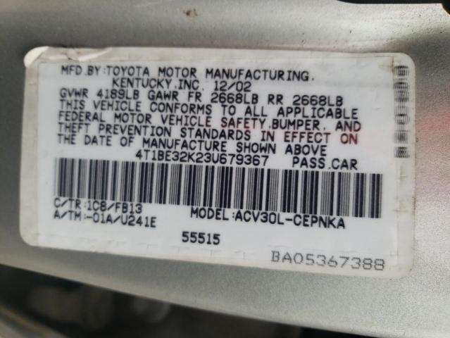 Photo 10 from auction – 2003 TOYOTA CAMRY LE with VIN 4T1BE32K23U679367