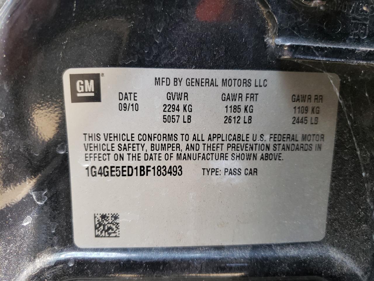 Photo 10 from auction – 2011 BUICK LACROSSE C with VIN 1G4GE5ED1BF183493
