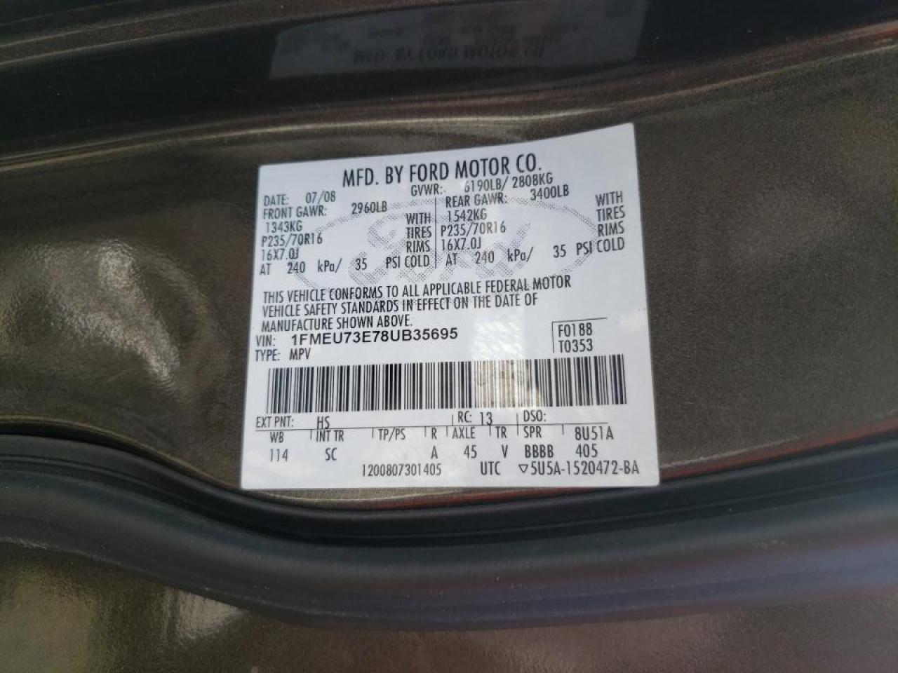 Photo 10 from auction – 2008 FORD EXPLORER X with VIN 1FMEU73E78UB35695