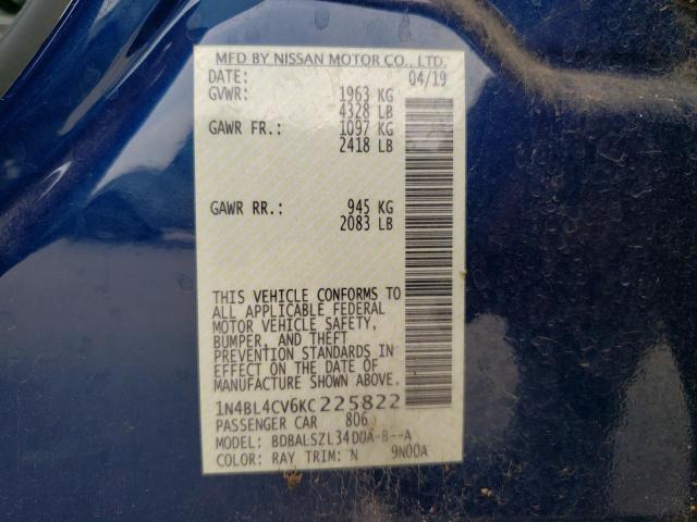 Photo 10 from auction – 2019 NISSAN ALTIMA SR with VIN 1N4BL4CV6KC225822
