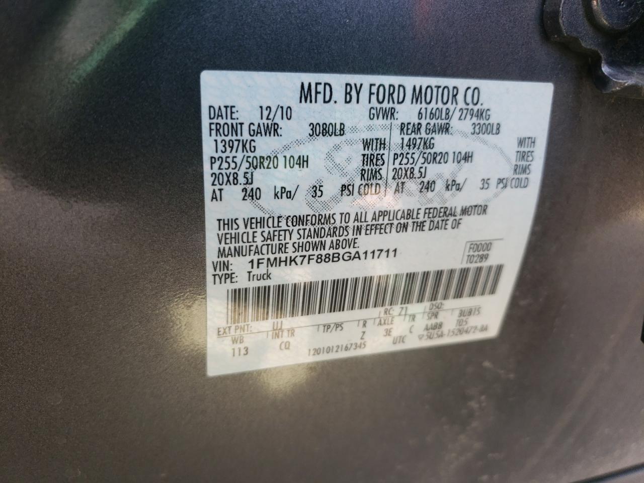 Photo 10 from auction – 2011 FORD EXPLORER L with VIN 1FMHK7F88BGA11711