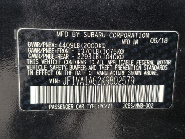Photo 10 from auction – 2019 SUBARU WRX with VIN JF1VA1A62K9802579