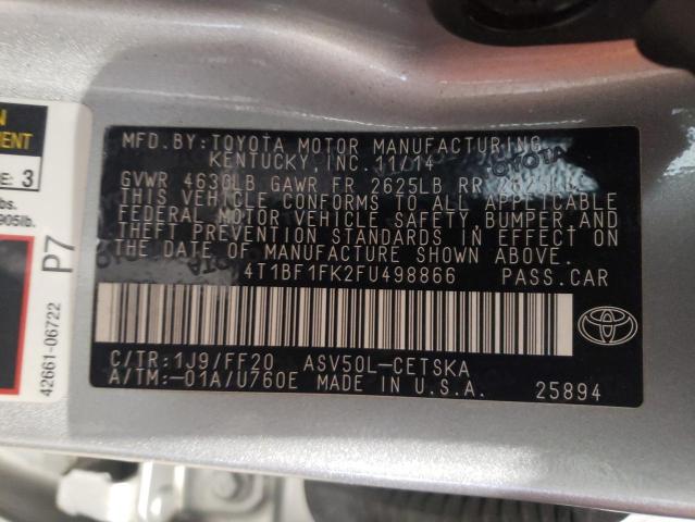 Photo 10 from auction – 2015 TOYOTA CAMRY LE with VIN 4T1BF1FK2FU498866