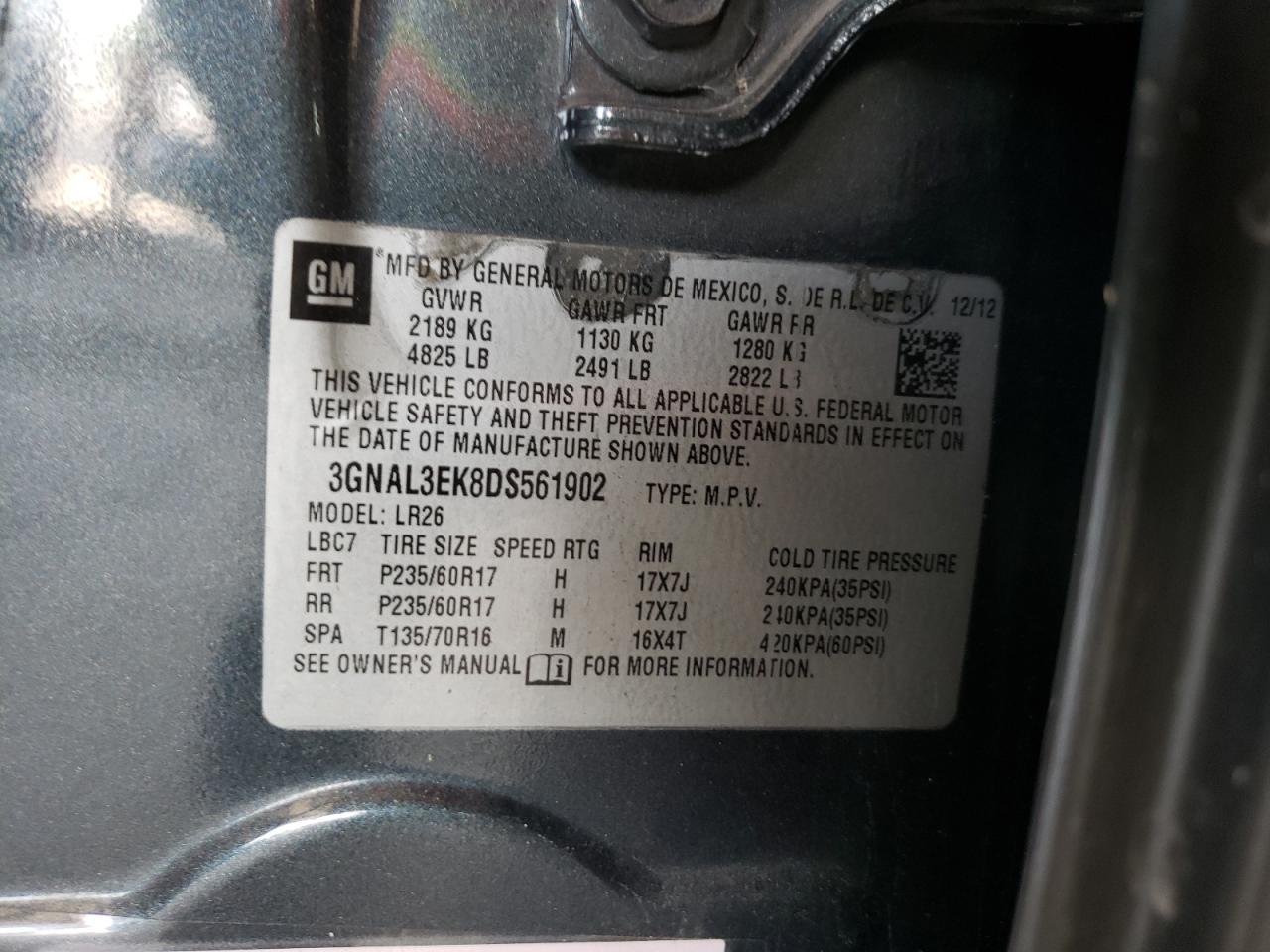 Photo 10 from auction – 2013 CHEVROLET CAPTIVA LT with VIN 3GNAL3EK8DS561902