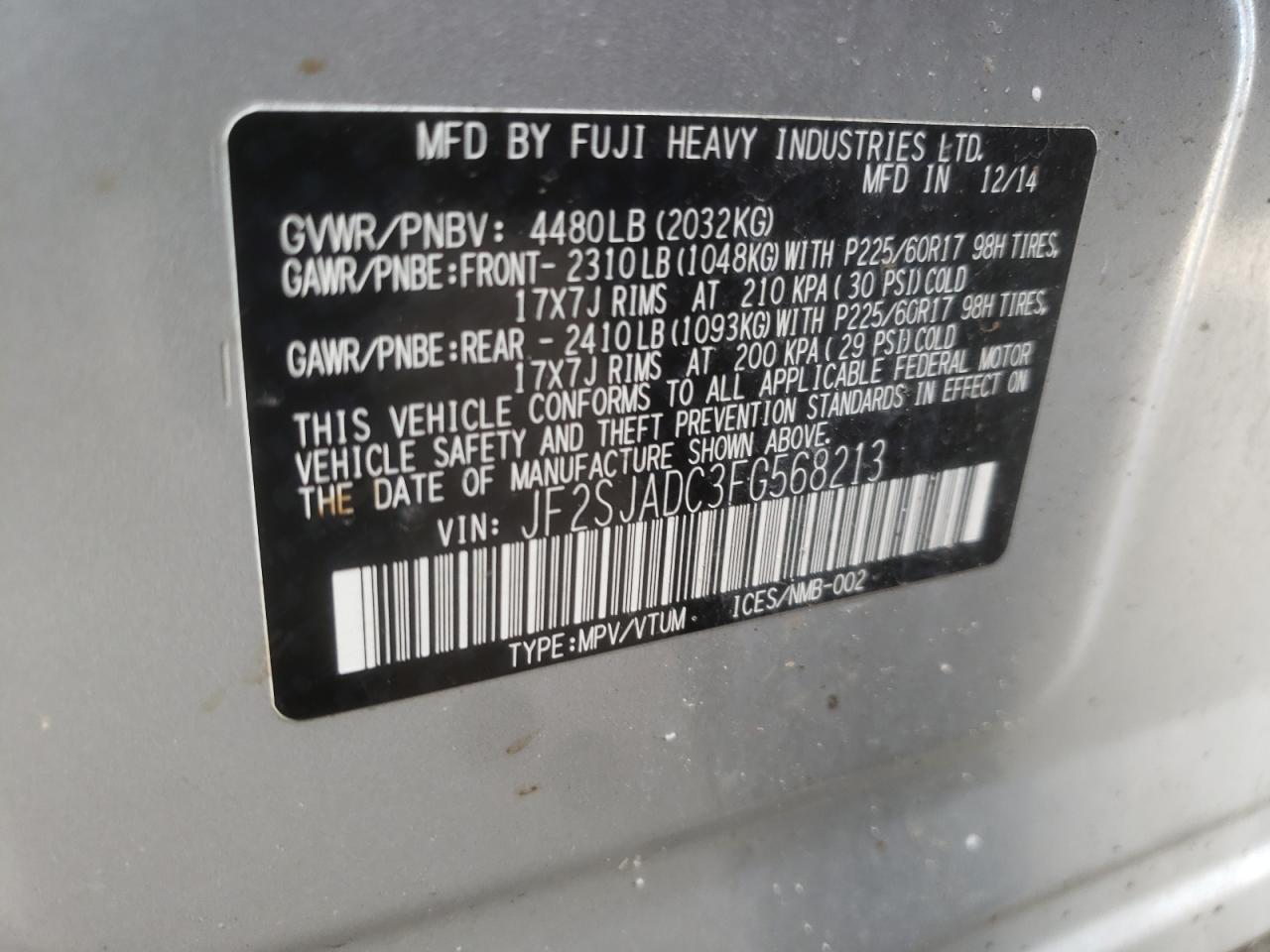 Photo 10 from auction – 2015 SUBARU FORESTER 2 with VIN JF2SJADC3FG568213