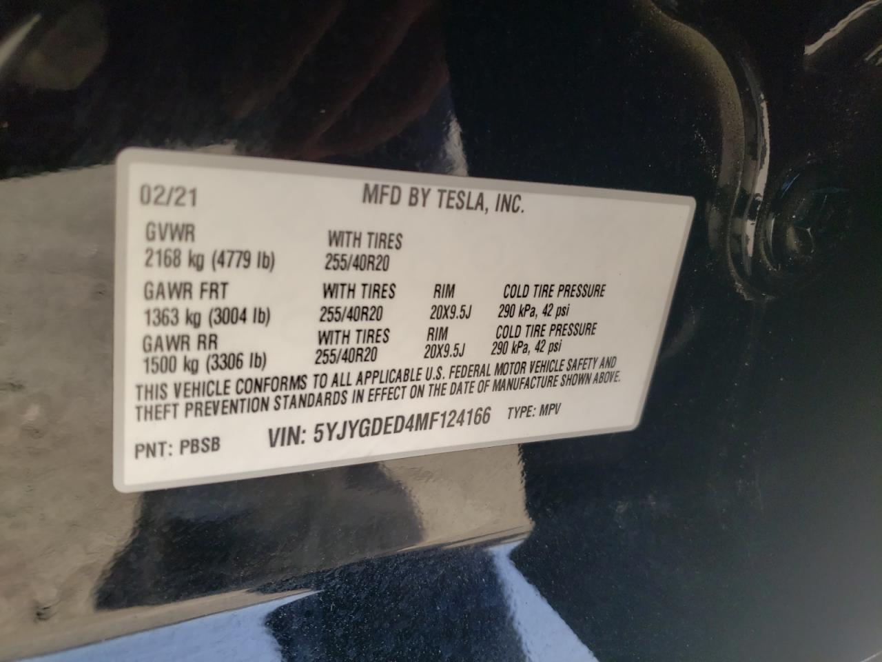Photo 10 from auction – 2021 TESLA MODEL Y with VIN 5YJYGDED4MF124166