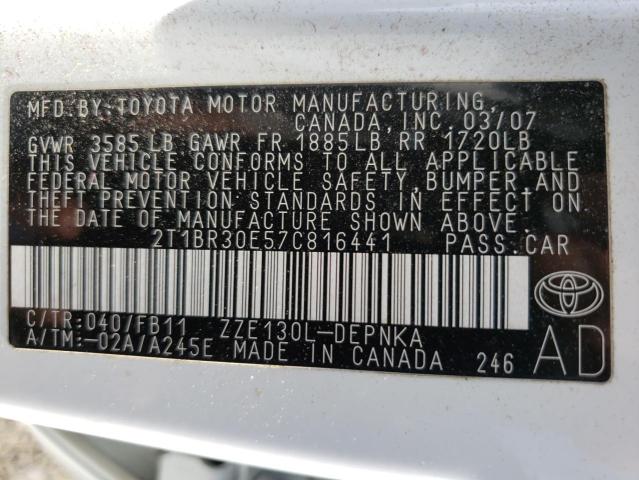 Photo 10 from auction – 2007 TOYOTA COROLLA CE with VIN 2T1BR30E57C816441