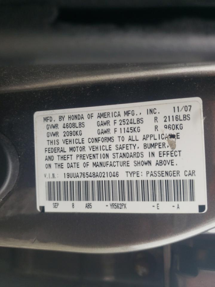 Photo 10 from auction – 2008 ACURA TL TYPE S with VIN 19UUA76548A021046