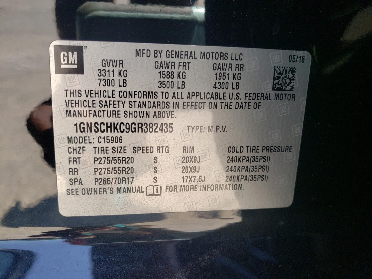 Photo 10 from auction – 2016 CHEVROLET SUBURBAN C with VIN 1GNSCHKC9GR382435