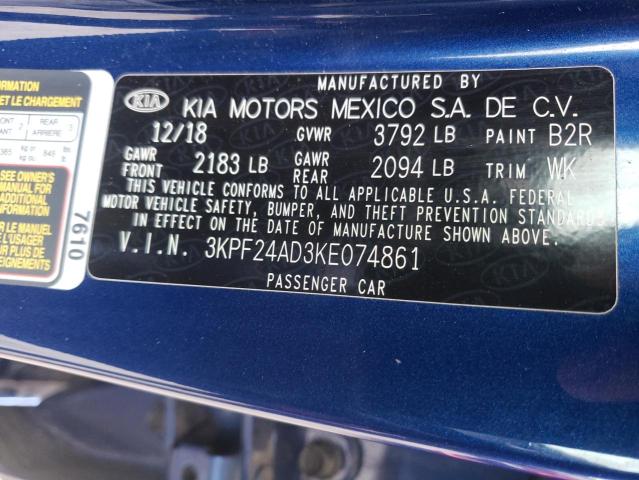 Photo 10 from auction – 2019 KIA FORTE FE with VIN 3KPF24AD3KE074861