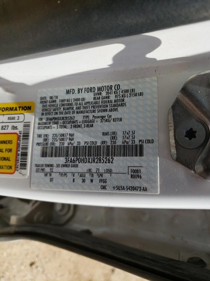 Photo 10 from auction – 2018 FORD FUSION SE with VIN 3FA6P0HDXJR285262
