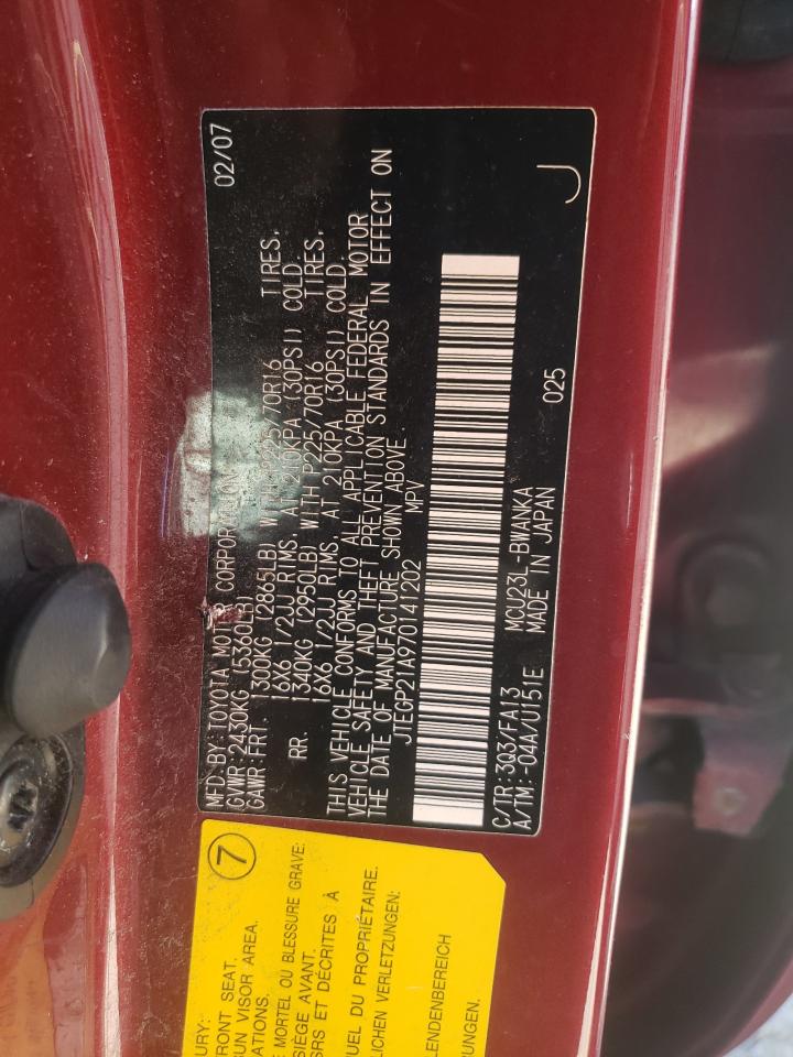 Photo 10 from auction – 2007 TOYOTA HIGHLANDER with VIN JTEGP21A970141202