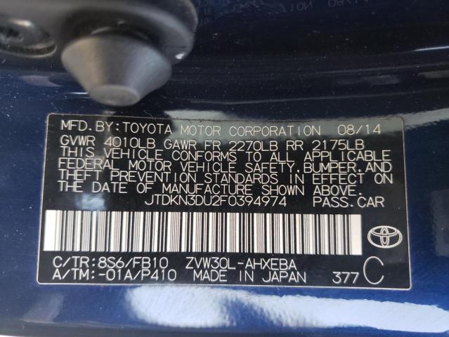 Photo 10 from auction – 2015 TOYOTA PRIUS with VIN JTDKN3DU2F0394974