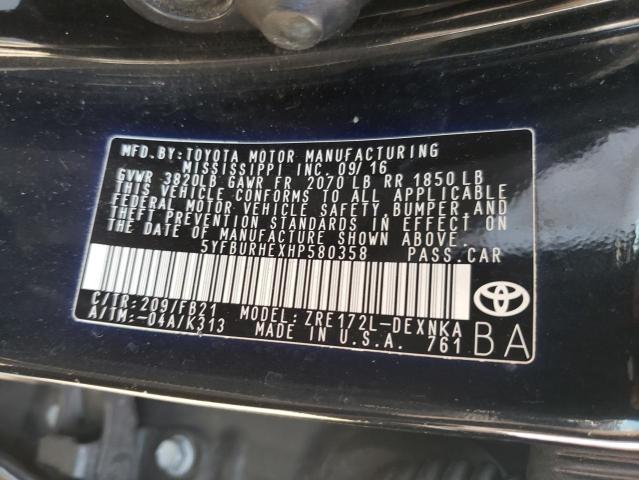 Photo 10 from auction – 2017 TOYOTA COROLLA L with VIN 5YFBURHEXHP580358