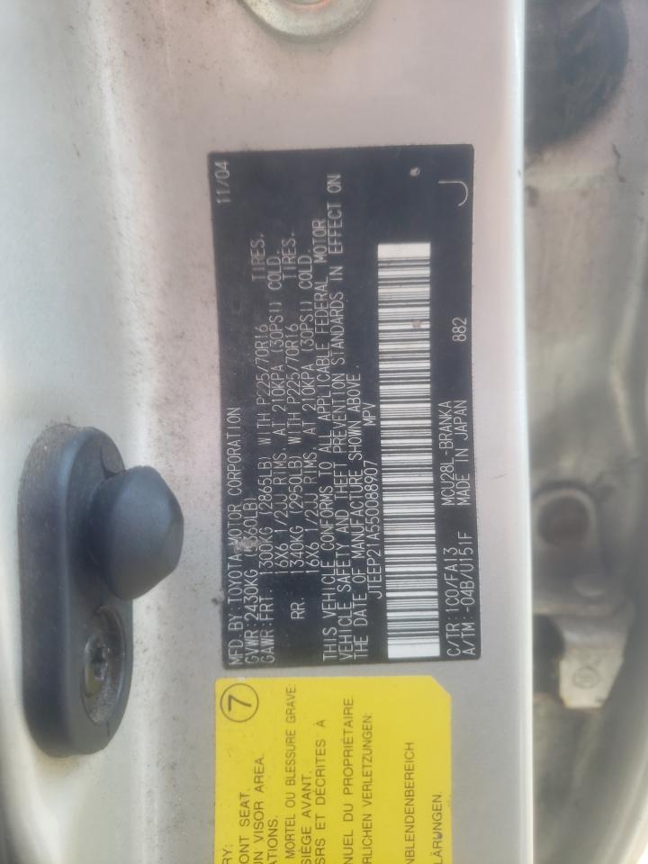 Photo 10 from auction – 2005 TOYOTA HIGHLANDER with VIN JTEEP21A550088907