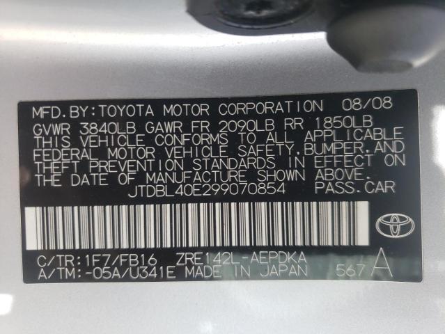 Photo 10 from auction – 2009 TOYOTA COROLLA BA with VIN JTDBL40E299070854
