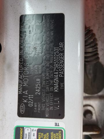 Photo 10 from auction – 2011 KIA OPTIMA EX with VIN KNAGN4A75B5102531
