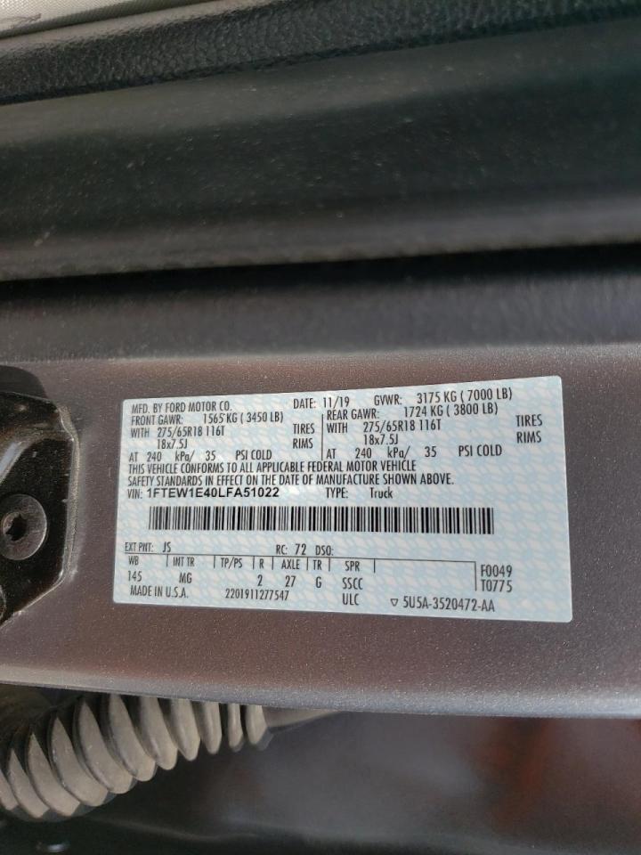 Photo 10 from auction – 2020 FORD F150 SUPER with VIN 1FTEW1E40LFA51022