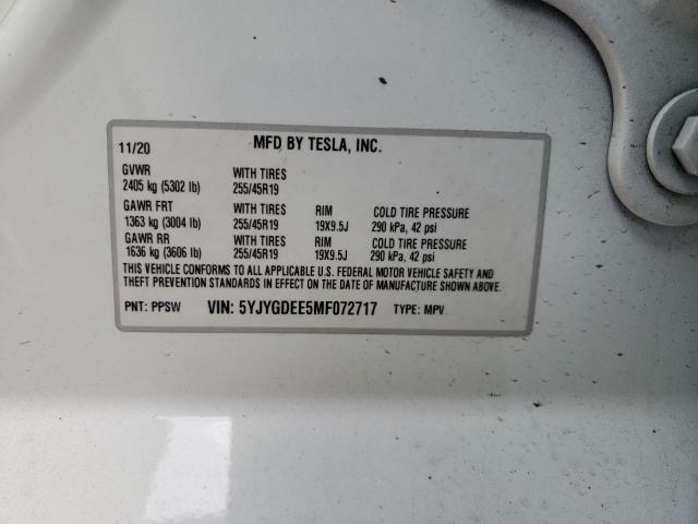 Photo 9 from auction – 2021 TESLA MODEL Y with VIN 5YJYGDEE5MF072717