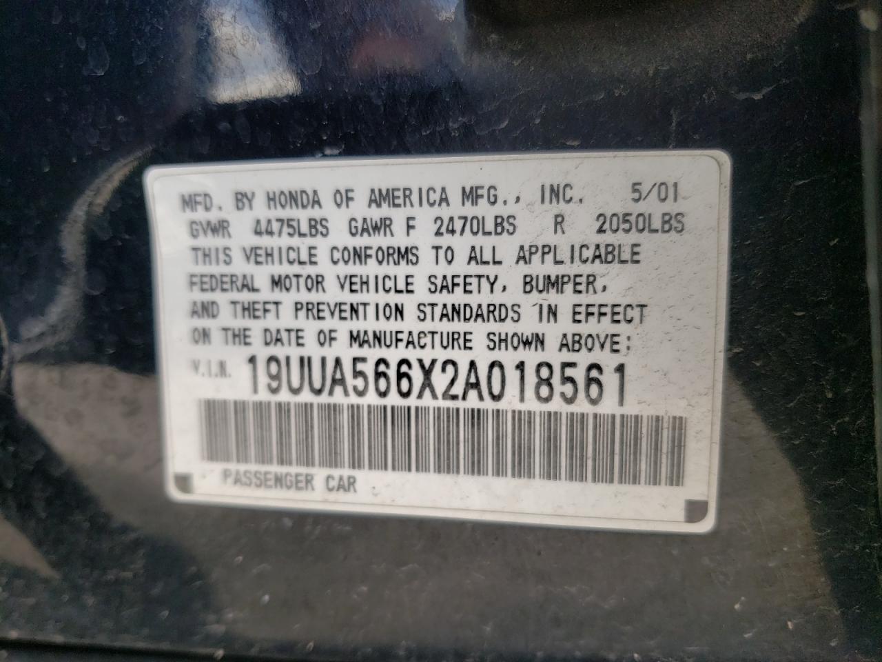 Photo 10 from auction – 2002 ACURA 3.2TL with VIN 19UUA566X2A018561