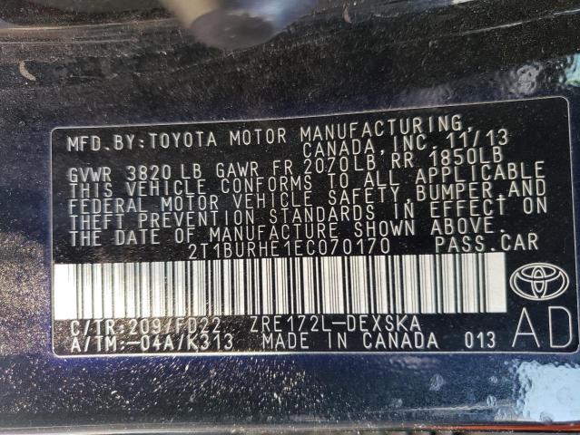 Photo 10 from auction – 2014 TOYOTA COROLLA L with VIN 2T1BURHE1EC070170
