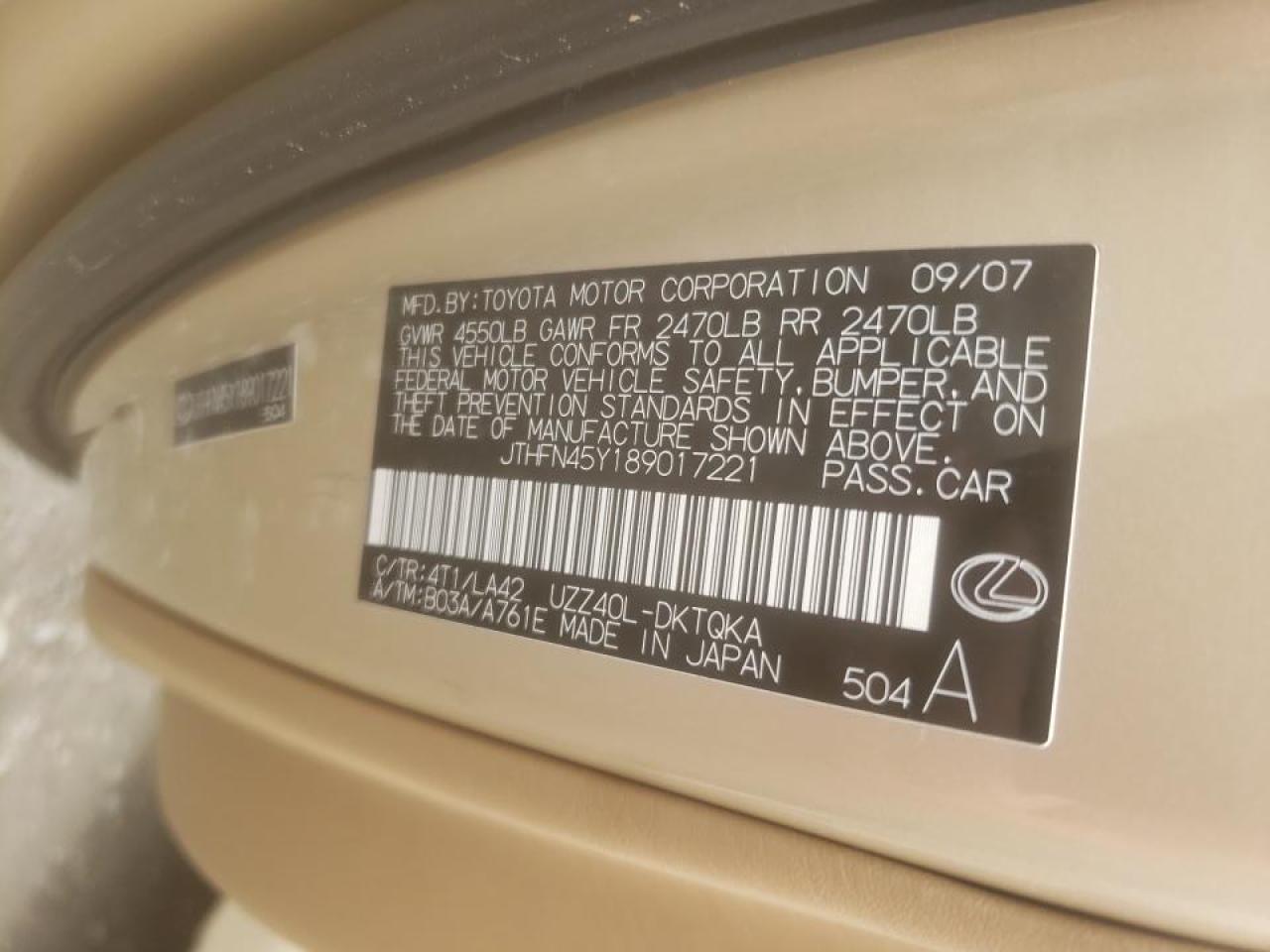 Photo 10 from auction – 2008 LEXUS SC 430 with VIN JTHFN45Y189017221