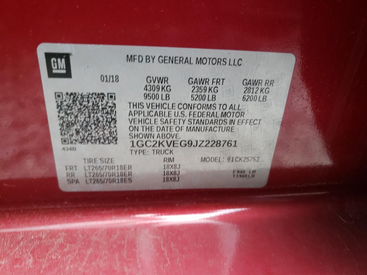 Photo 10 from auction – 2018 CHEVROLET SILVERADO with VIN 1GC2KVEG9JZ228761