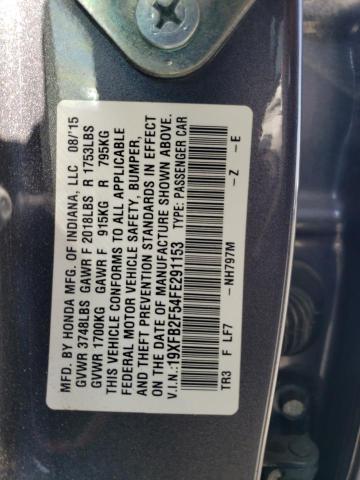 Photo 10 from auction – 2015 HONDA CIVIC LX with VIN 19XFB2F54FE291153