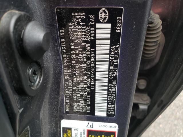 Photo 10 from auction – 2012 TOYOTA CAMRY SE with VIN 4T1BK1FK4CU506571