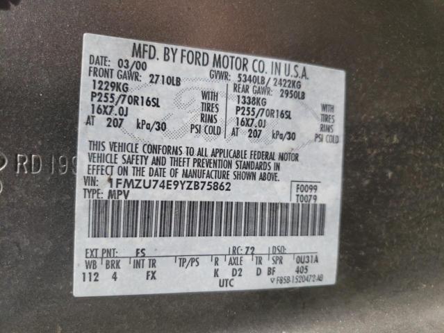 Photo 10 from auction – 2000 FORD EXPLORER E with VIN 1FMZU74E9YZB75862
