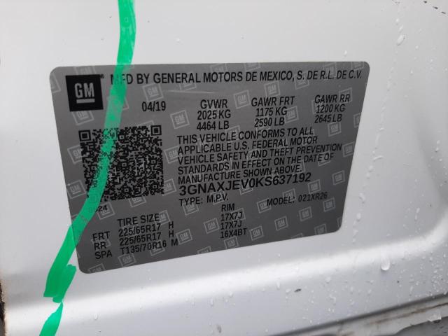 Photo 10 from auction – 2019 CHEVROLET EQUINOX LT with VIN 3GNAXJEV0KS637192